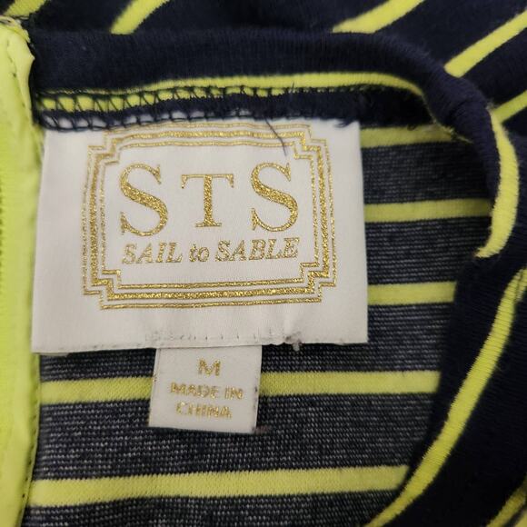 Sail To Sable Stripe T-Shirt Dress Dark Blue Neon Accents Nautical Preppy Medium - Picture 2 of 5